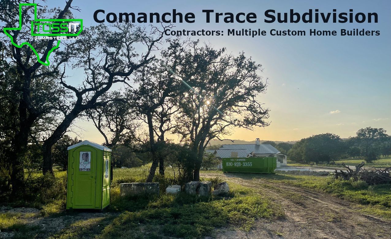 Residential Jobsite Dumpster Rental and Portable Toilet Rental in Kerrville, Texas.