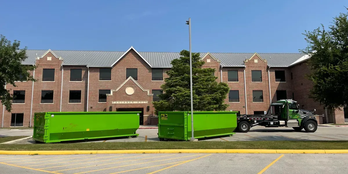 Dumpster rentals are getting dropped off for a public event in Texas