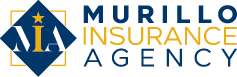 The logo for murillo insurance agency is blue and yellow.