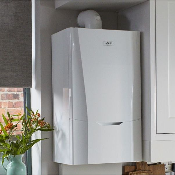 A white boiler with the word ideal on it