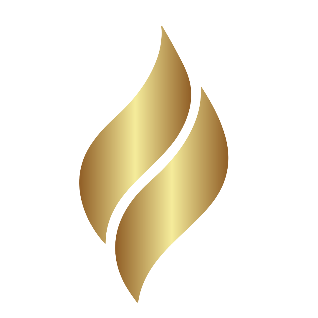 A gold flame icon on a white background