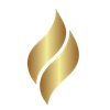 A gold flame icon on a white background