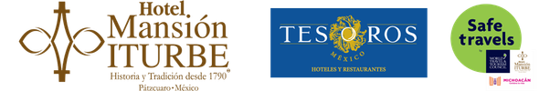 Logos for Hotel Mansión Iturbe, Tesoros, and Safe Travels.