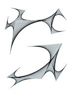 A black and white drawing of a letter s on a white background.