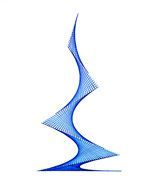 A blue sculpture on a white background that looks like a christmas tree.