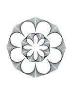 A black and white drawing of a flower in a circle on a white background.