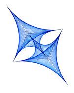 A blue string art sculpture on a white background.