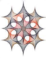 A drawing of a spider web on a white background.