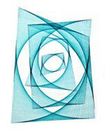 A blue and white geometric pattern on a white background.