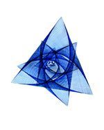 A blue triangle with a spiral in the middle on a white background.