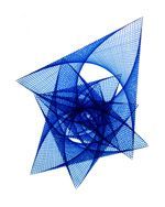 A blue geometric shape on a white background.