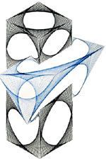 A black and white drawing of a triangle and circles on a white background.