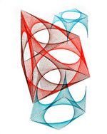 A drawing of a red and blue cube on a white background.