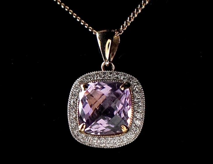 AMETHYST & DIAMOND PENDANT & CHAIN
