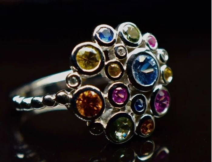 MULTI COLOURED SAPPHIRE & DIAMOND RING