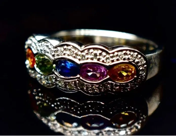 MULTI COLOURED SAPPHIRE & DIAMOND RING