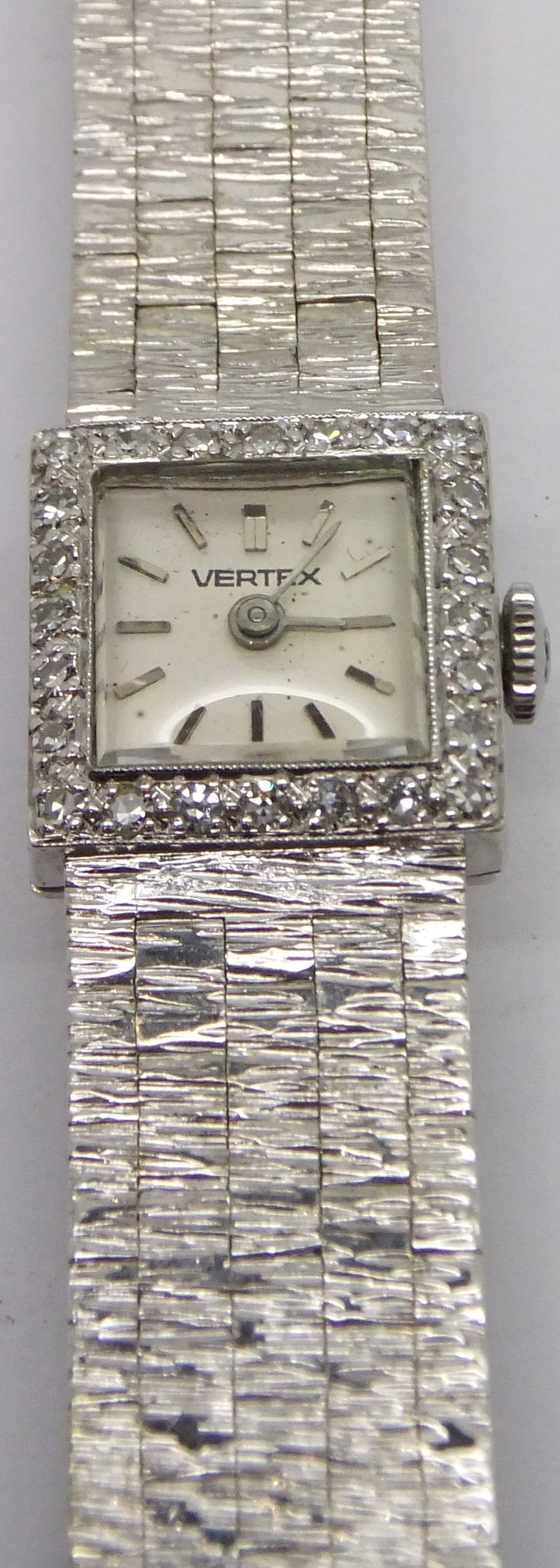 Vintage Ladies Vertex 18ct white gold and Diamond set Cocktail Mechanical Movement watch.