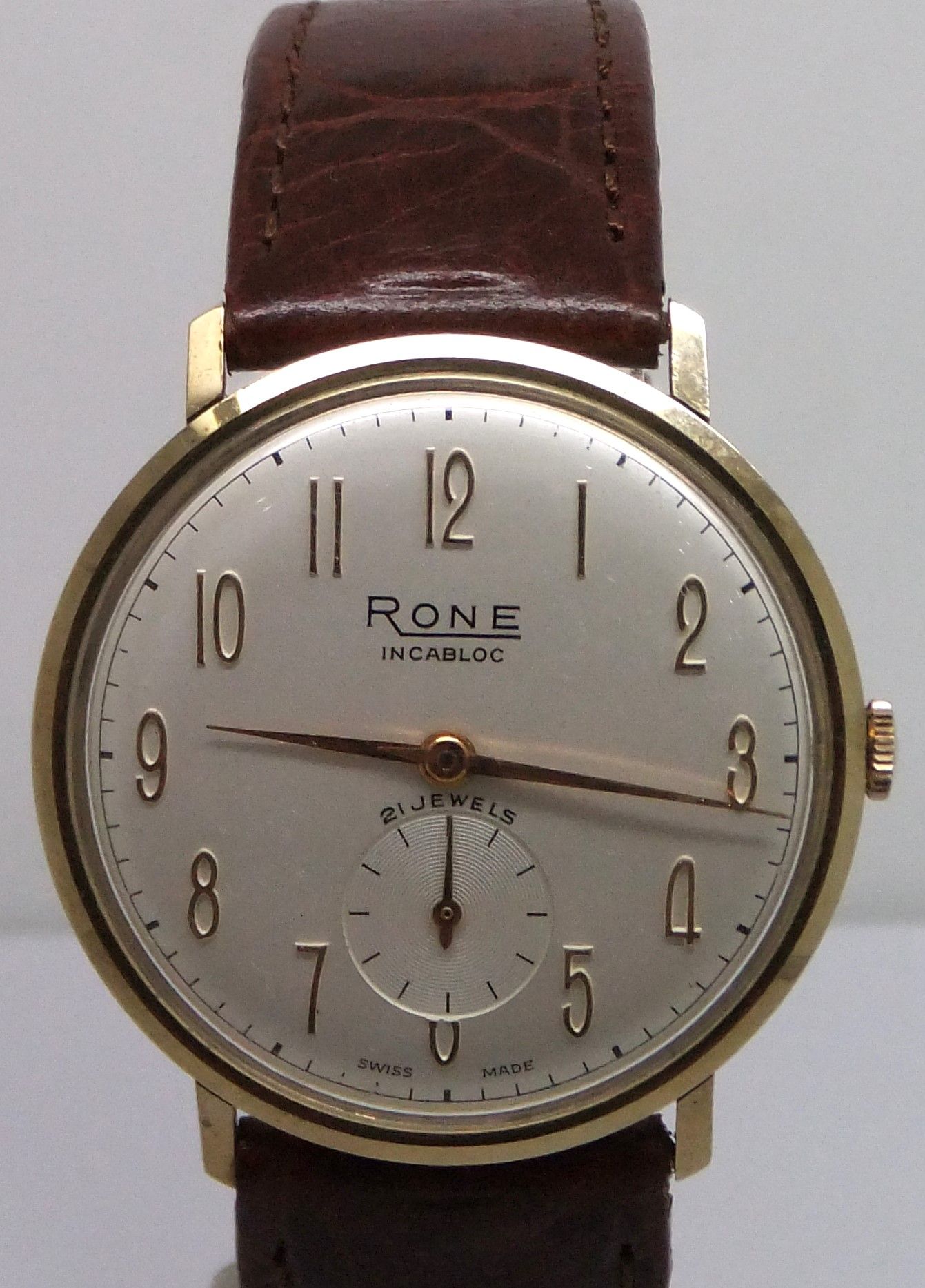 9ct Gold Rone Incabloc Swiss Made 21-Jewel Mechanical Movement Watch 