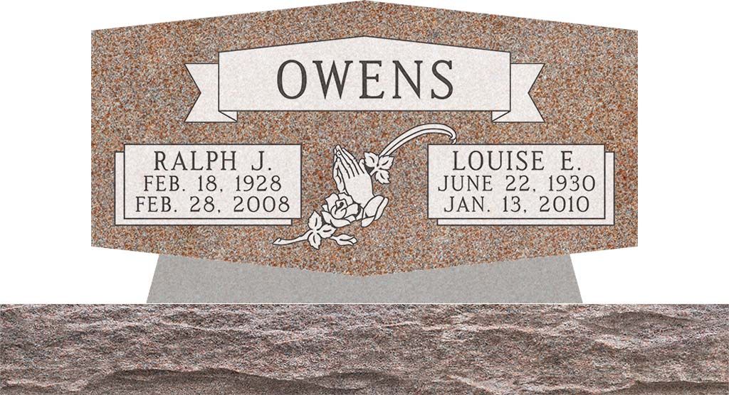 Owens family gravestone with names Ralph J. and Louise E., in a snowy cemetery