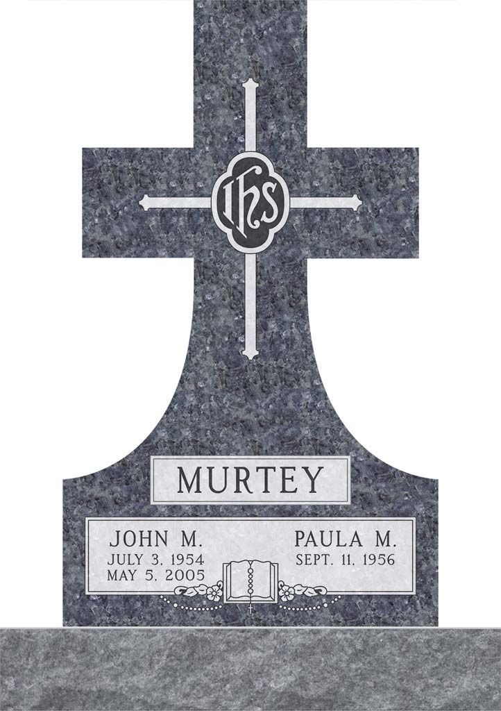 Gravestone with cross and the name “Murtey” engraved on the base.