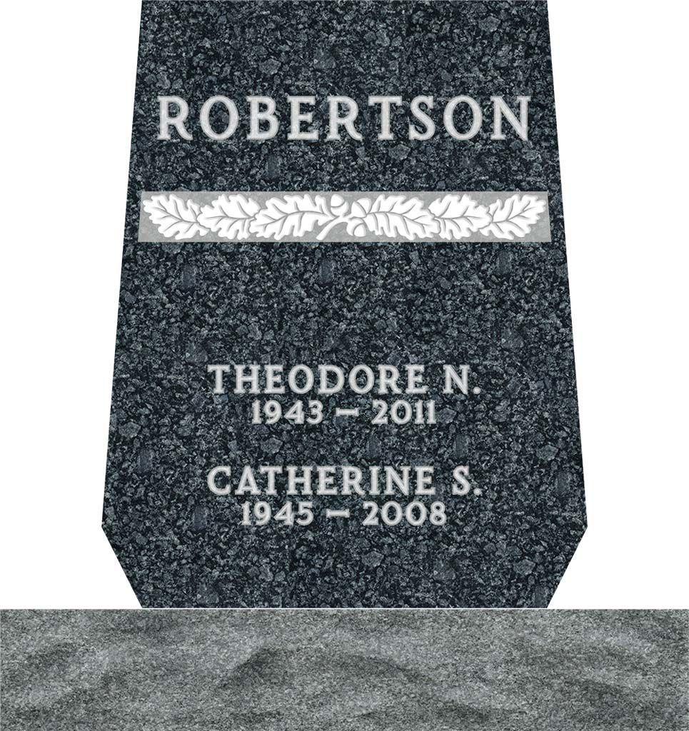 Gray granite headstone engraved ROBERTSON with names Theodore N. and Catherine S. and dates 1943–2011, 1945–2008