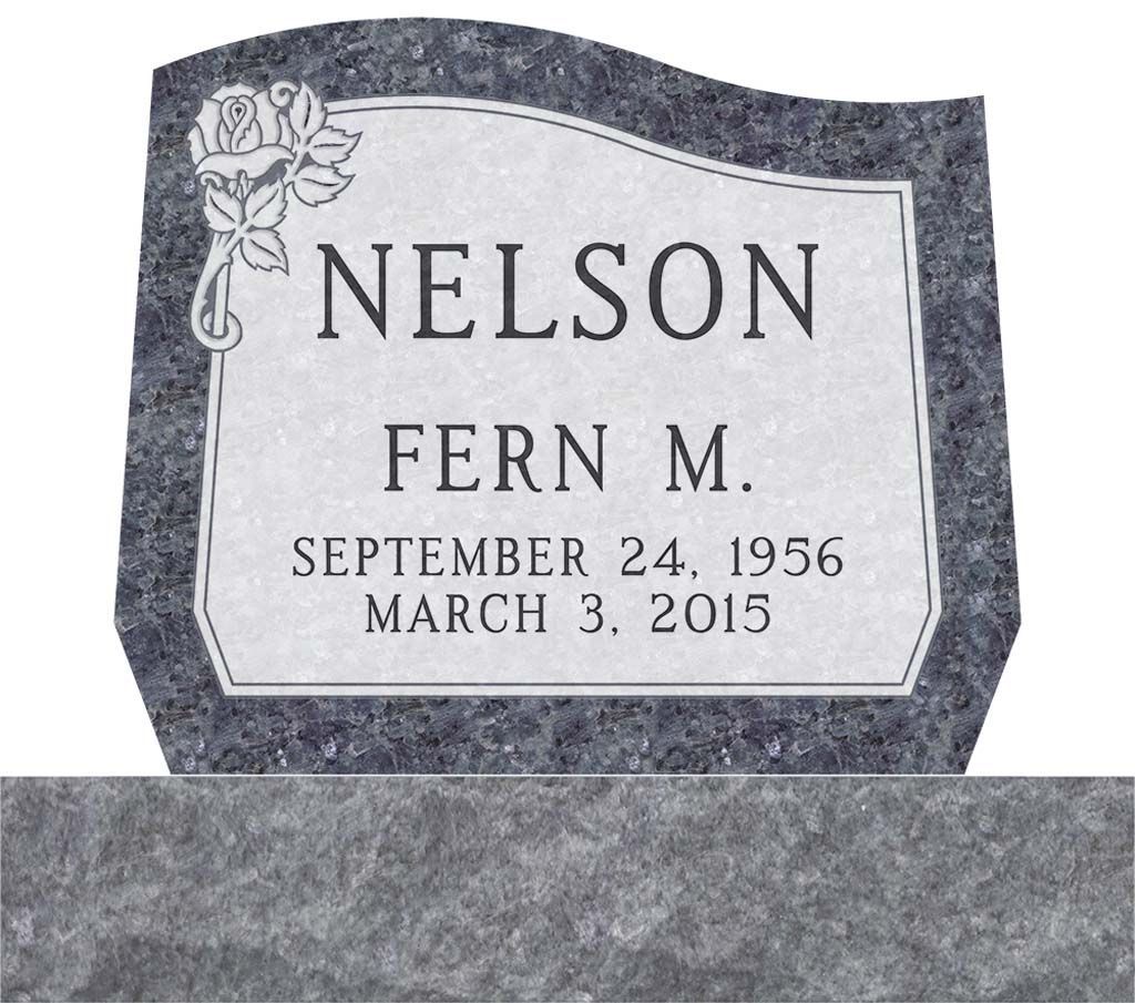 Gray gravestone engraved “NELSON” and “FERN M.” with dates Sept. 24, 1956 and March 3, 2015