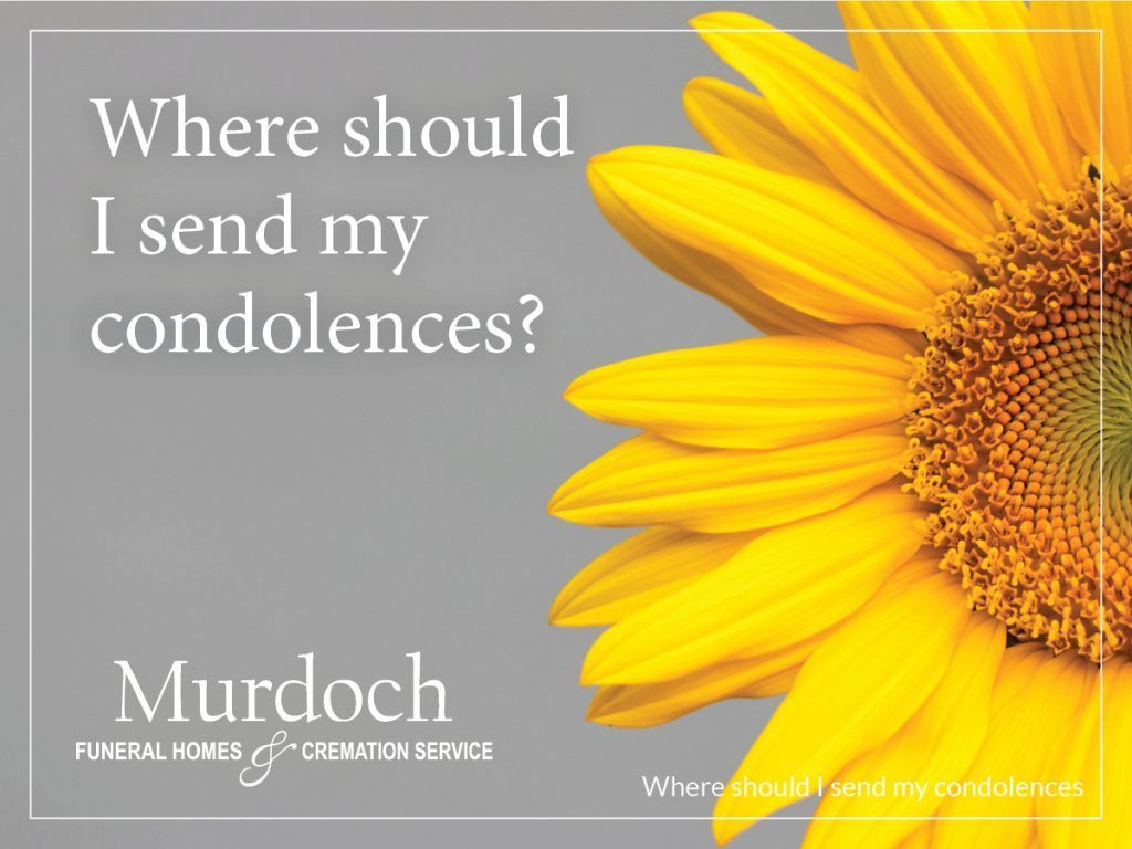 A yellow sunflower with the words where should i send my condolences