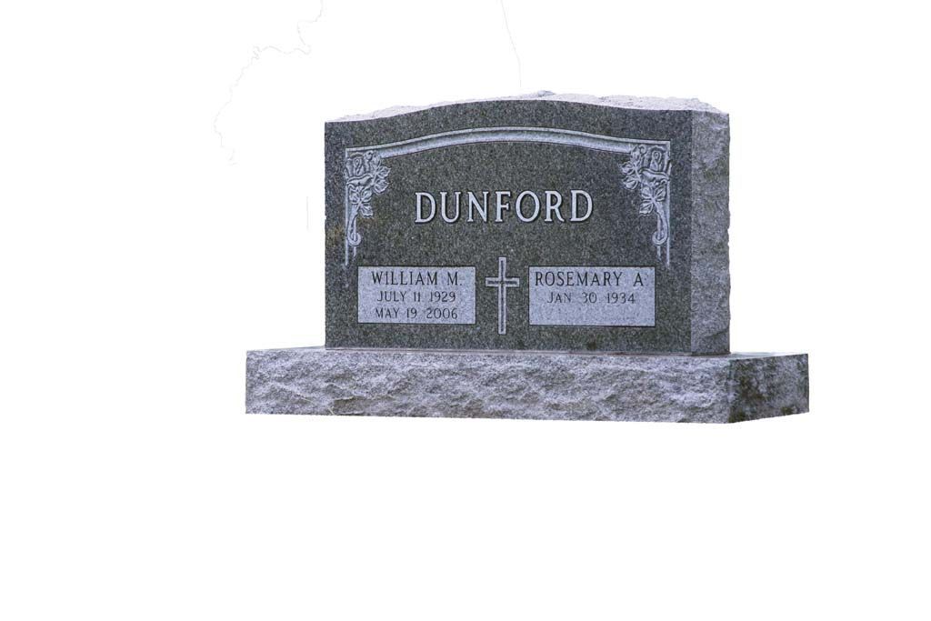 Dark gray granite gravestone with the name DUNFORD engraved on it