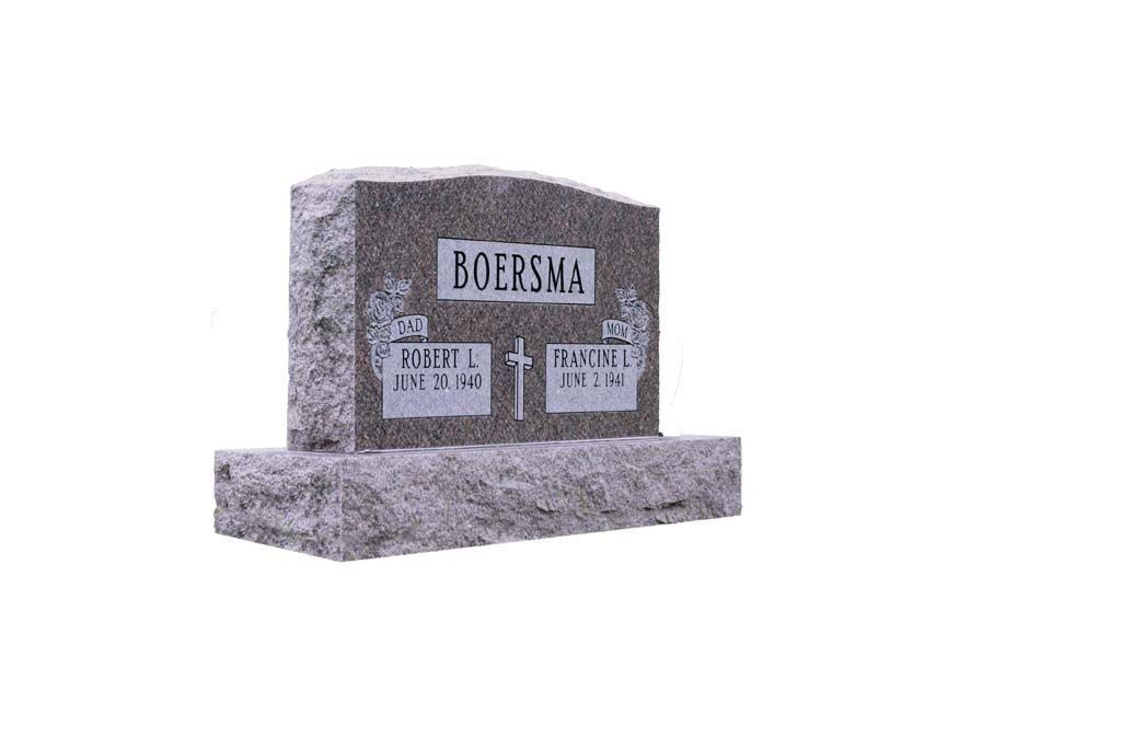 Gray gravestone with Cyrillic inscription and cross, shown on a white background