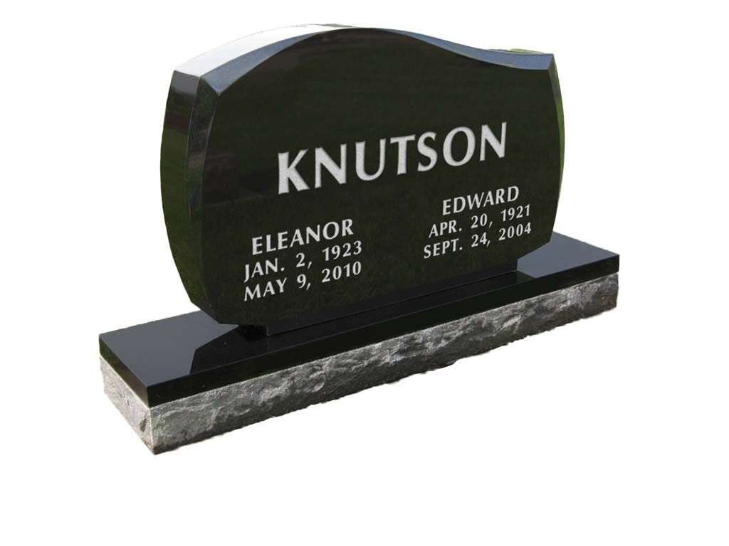 Black granite gravestone engraved with “KNUTSON” and two names, Eleanor and Edward.