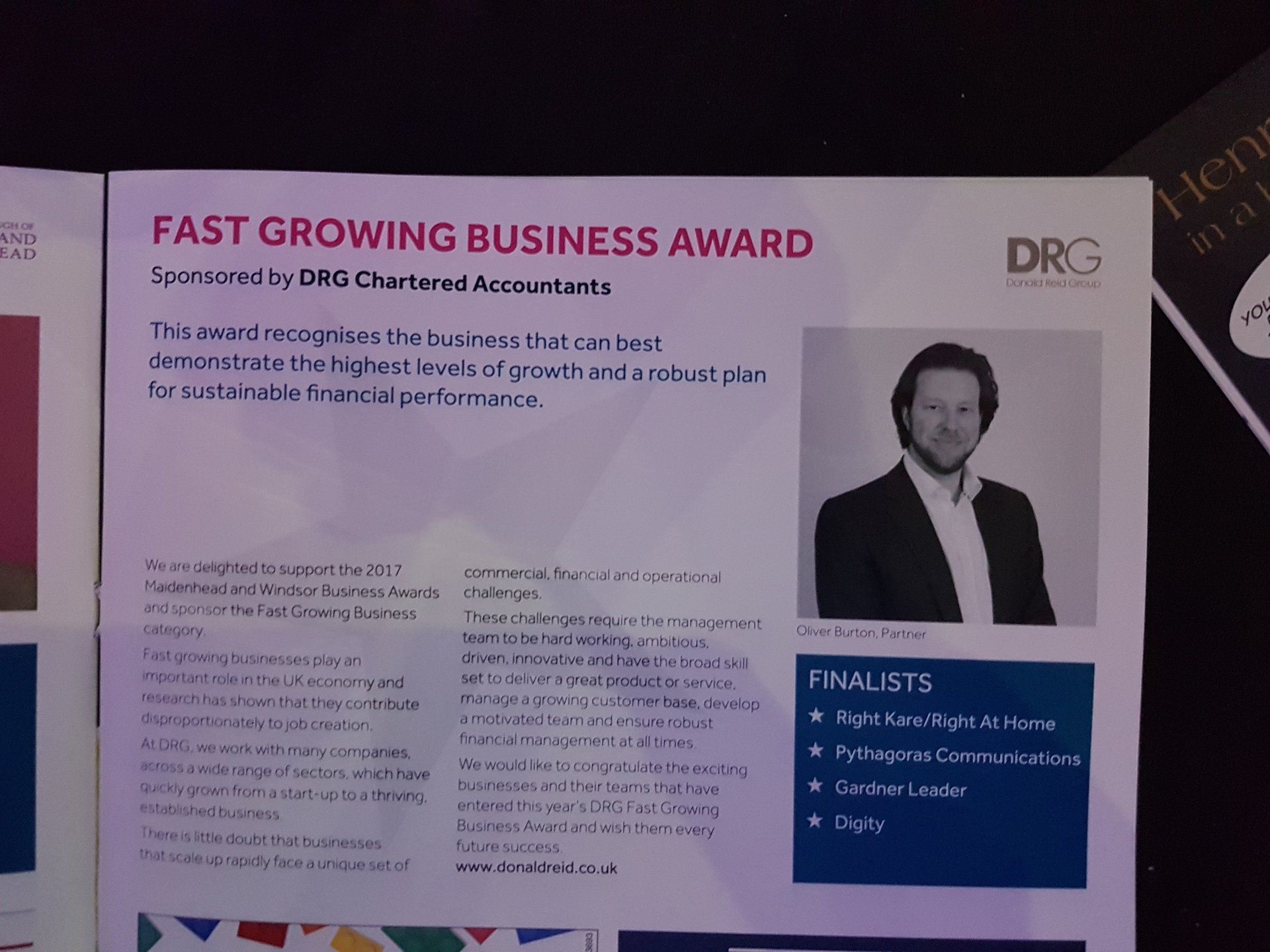 A flyer for a fast growing business award