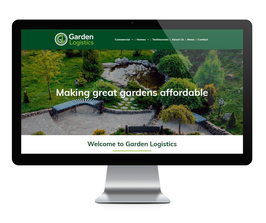 A computer monitor is displaying a website for garden logistics.