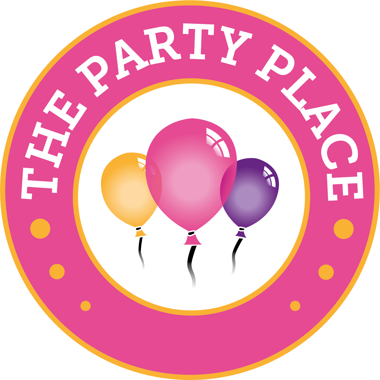 The logo for the party place has three balloons in it