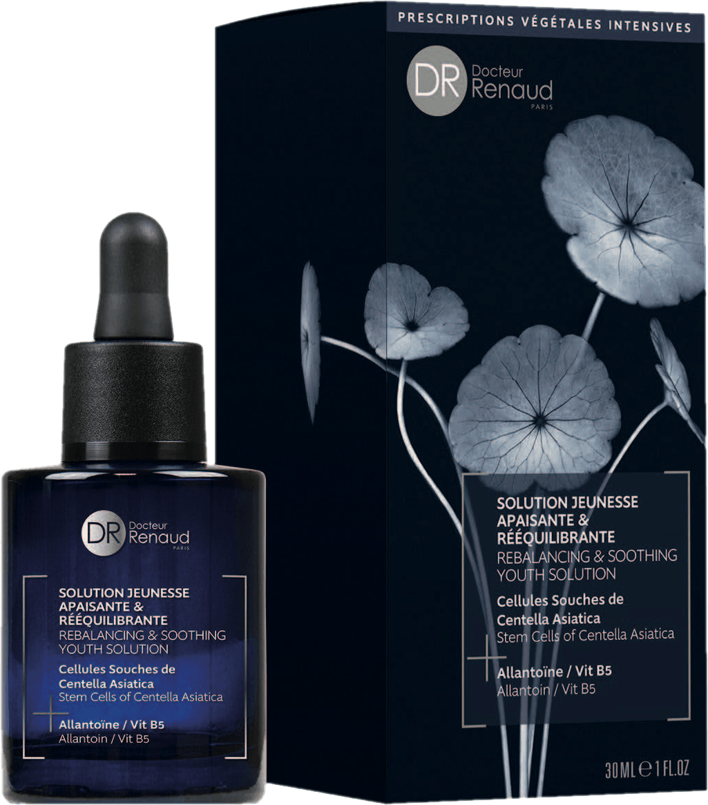 Een flesje serum naast een doosje met bloemen erop