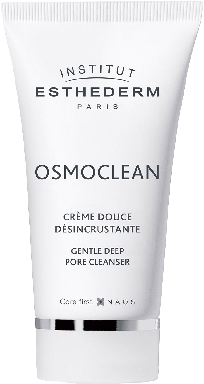 Een tube esthederm osmoclean crème douce desincrustante op een witte achtergrond.