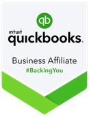 Intuit QuickBooks Business Affiliate badge; green and white design with logo and