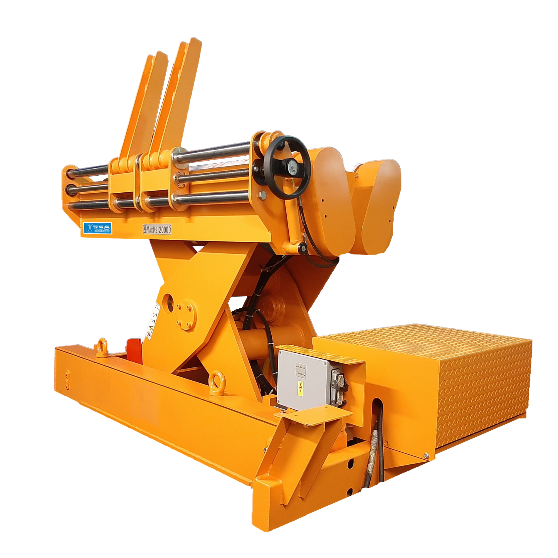 Coil transfer car with motorized rollers and adjustable coil stops, coil handling equipment, coil lifting equipment, custom engineered lift tables