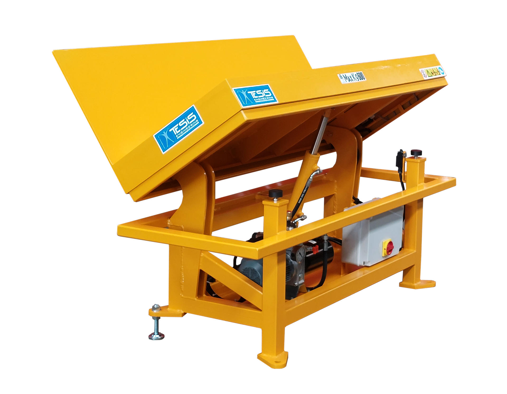 Tilting table for assembly line, tilt table, tipper for containers