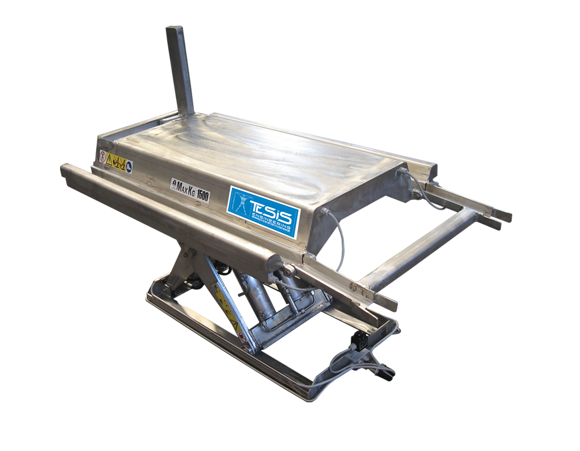 Stainless steel lift table for autoclave loading, stainless steel scissor lift table with shaped top, customized stainless steel pantograph platform lift