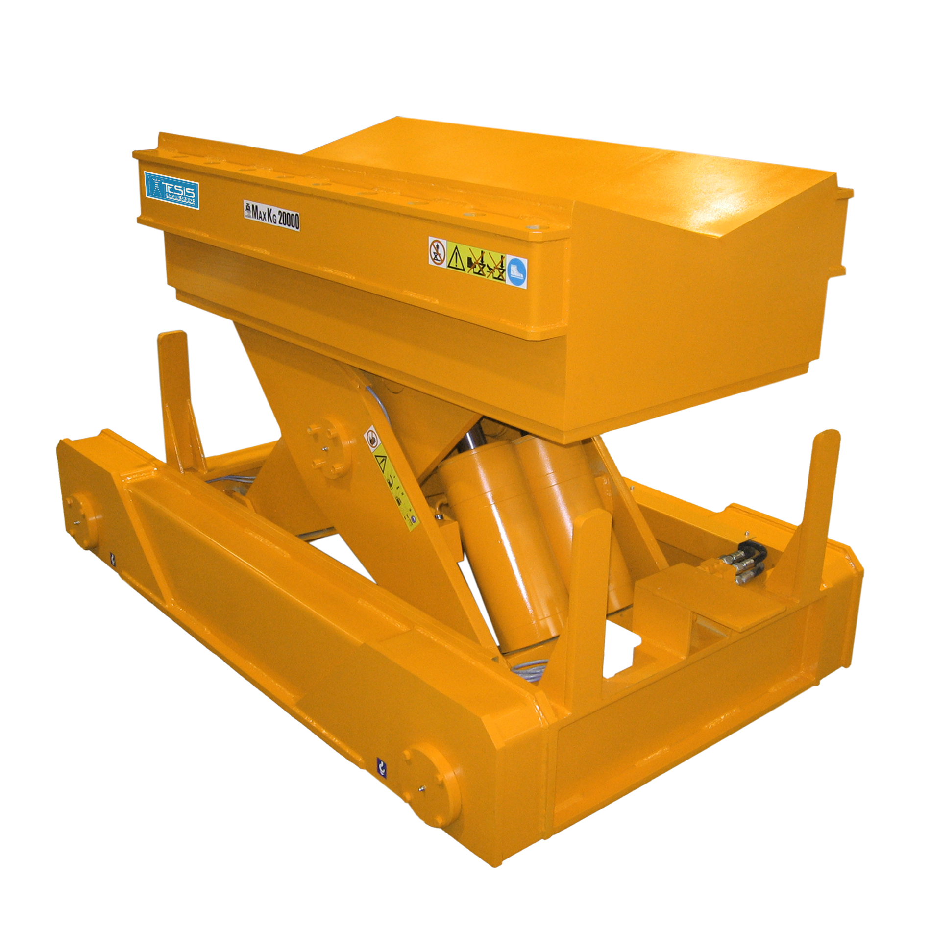 Self-propelled lifting platform with motorized traverse on rails and cradle platform - coil transfer car - coil handling - roll handling - powered traverse lift tables - cradle top lift tables