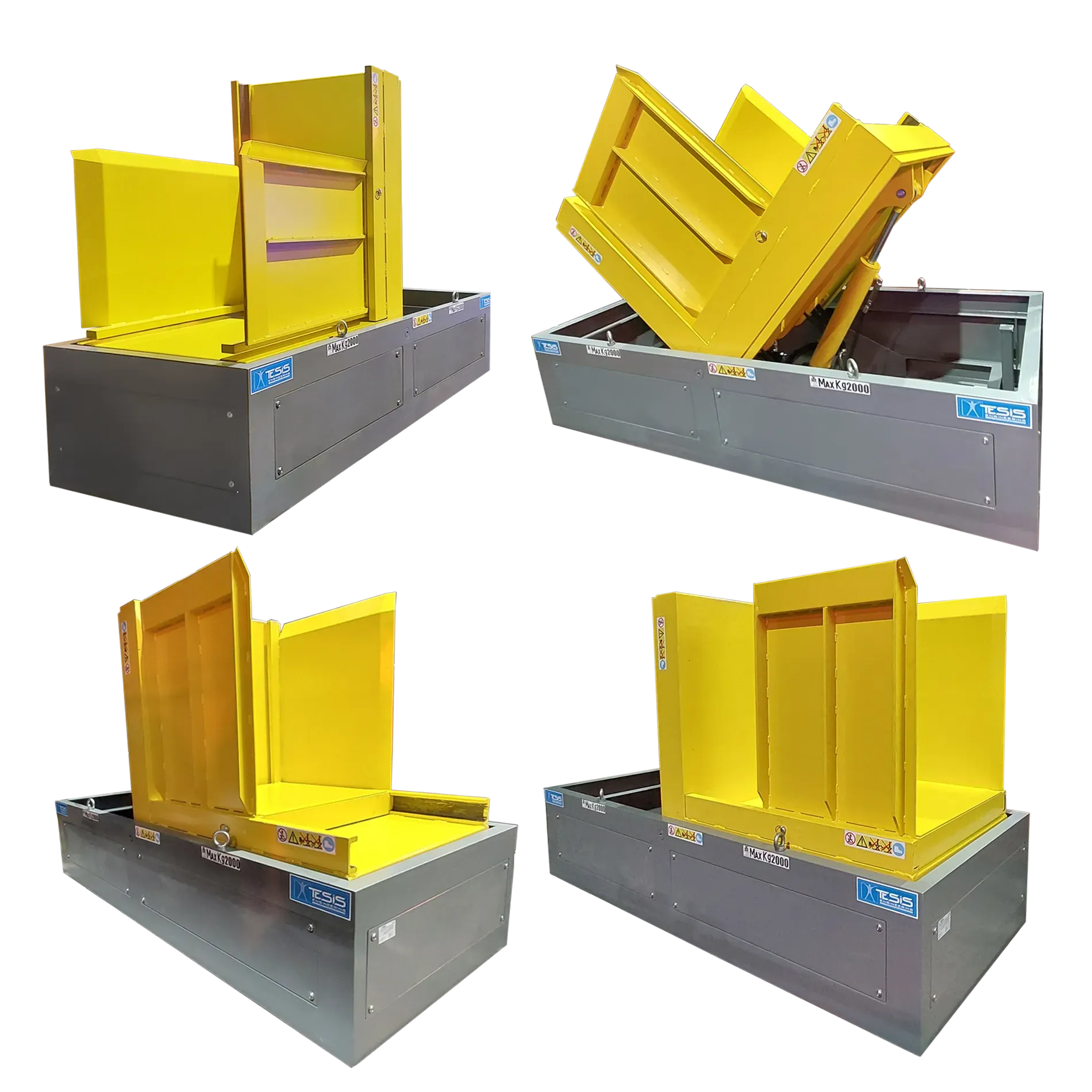 Ribaltatore idraulico a 90° con pianale scorrevole a contenitore, ribaltatori idraulici, ribaltatori industriali