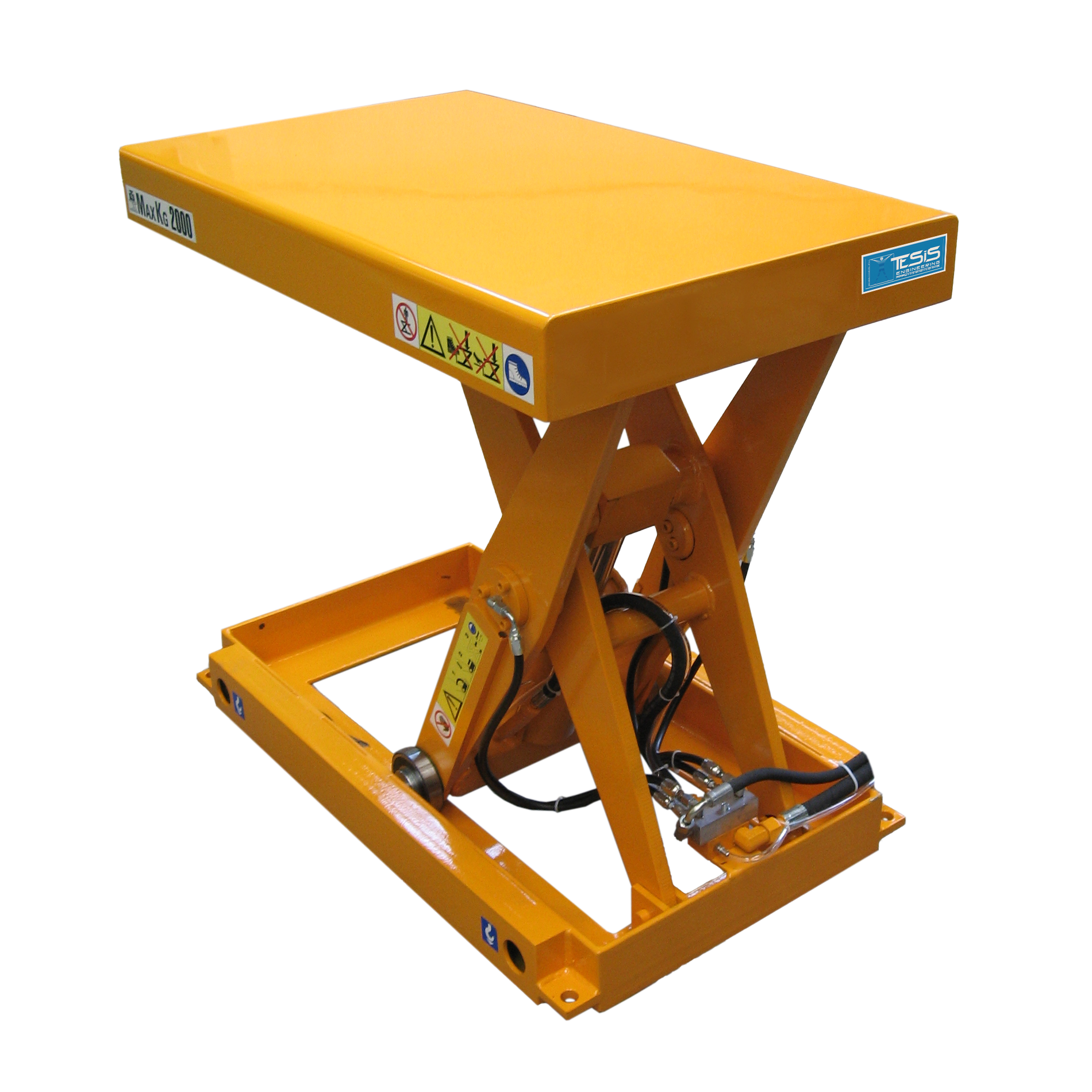 Industrial hydraulic lifting table with automatic lubrication system - scissor lifting platforms for intensive use - heavy duty lift tables - scissor lift tables 