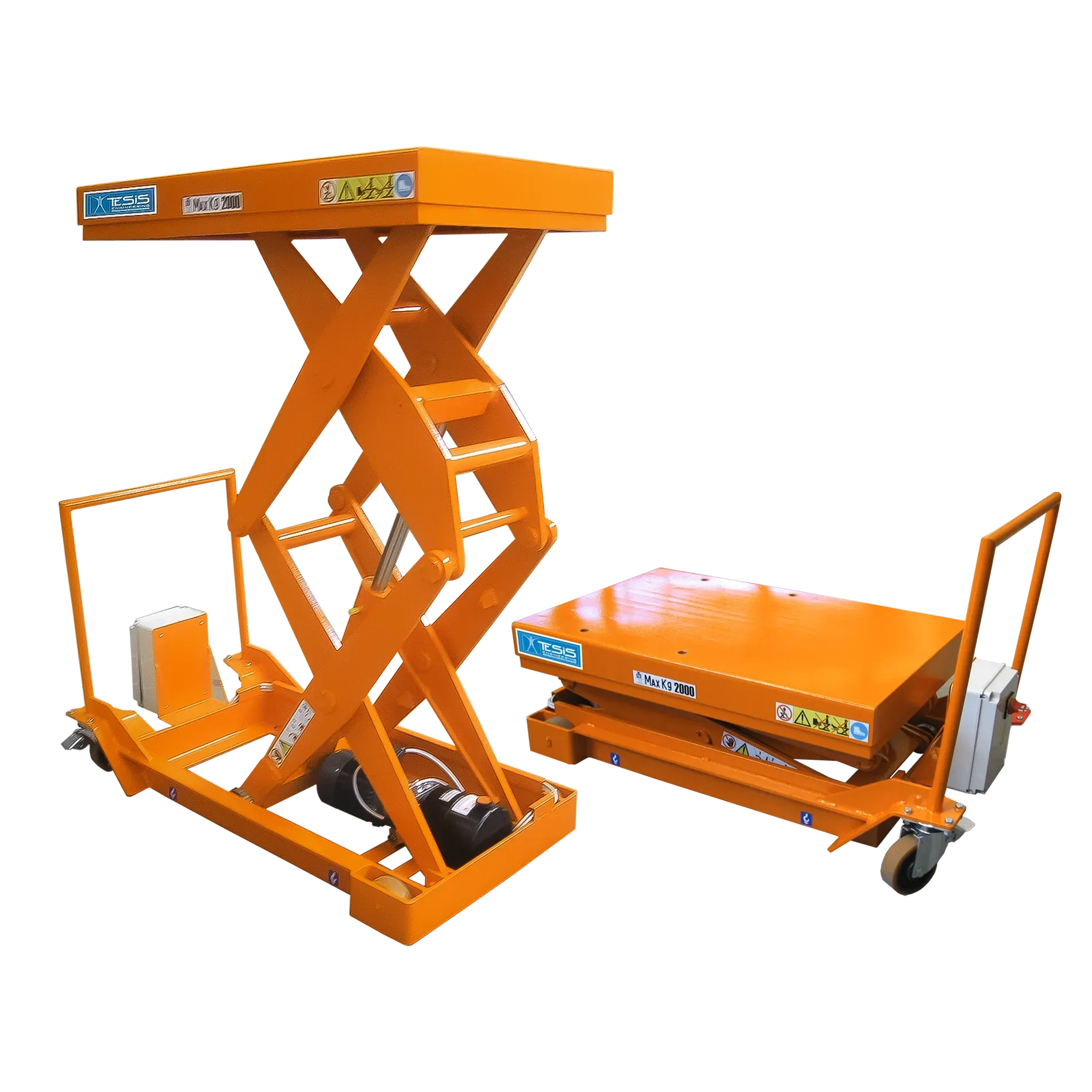 Tavola elevatrice a pantografo in versione mobile, con struttura su ruote per utilizzo in diverse postazioni di lavoro | Tesis