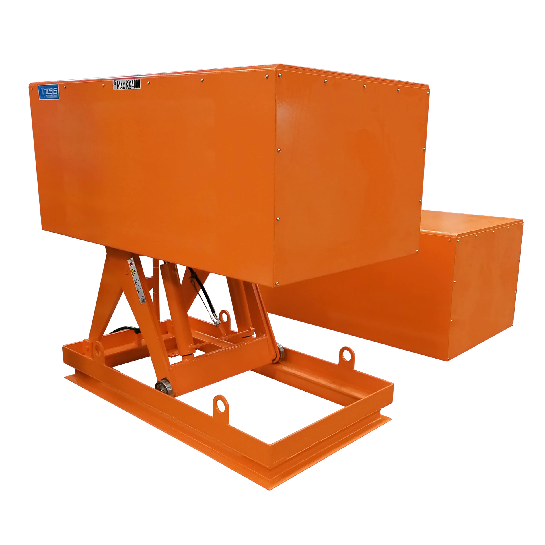 Lifting platform with fixed bulkheads to protect the housing pit - pit mounted lift tables - machinery feeding platform lifts