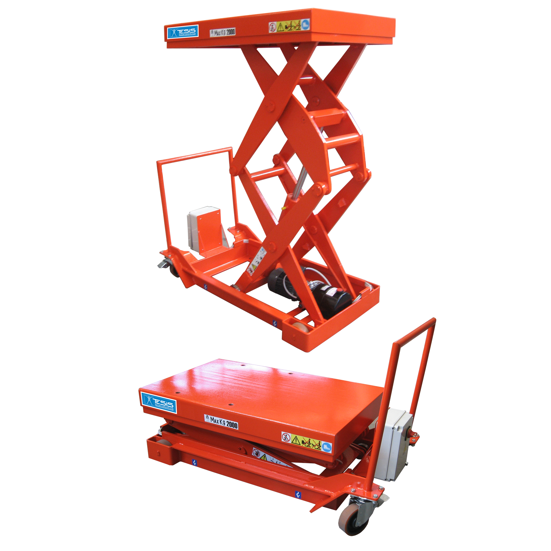 Portable electro-hydraulic lift table - scissot lift cart - wheeled lifting tables - mobile platform lifts - mobile lift tables