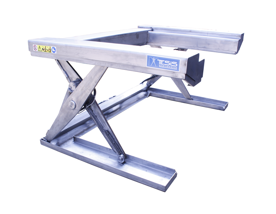 U-shaped stainless steel lift tables,  stainless steel hydraulic U-platform lifts, low-profile stainless steel scissor lifts, food grade hydraulic scissor lift
