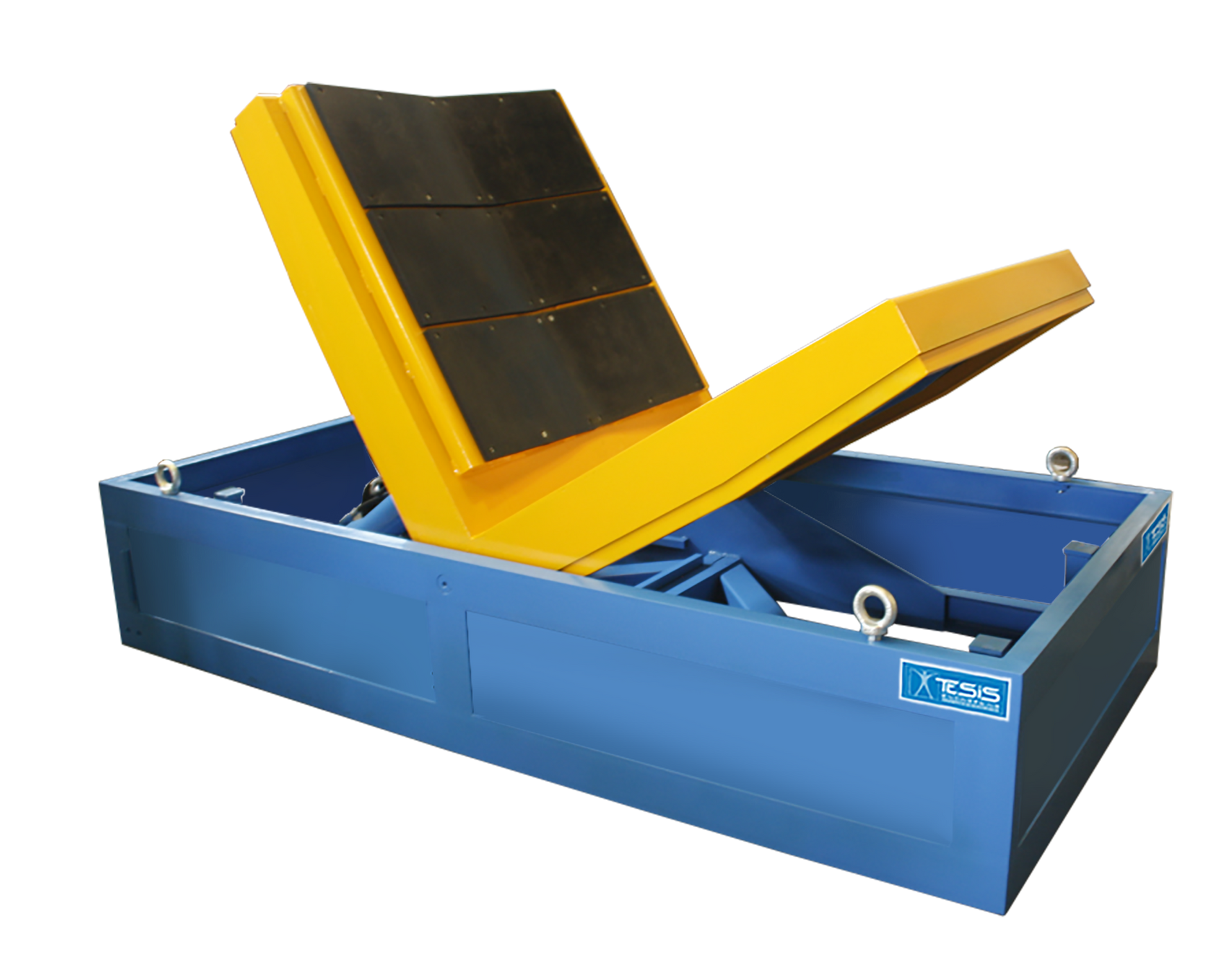 90° tilter with cradle-shaped surface for palletizing coils and reels, hydraulic palletizer tilter for coils, coil unpender, coil tipper
