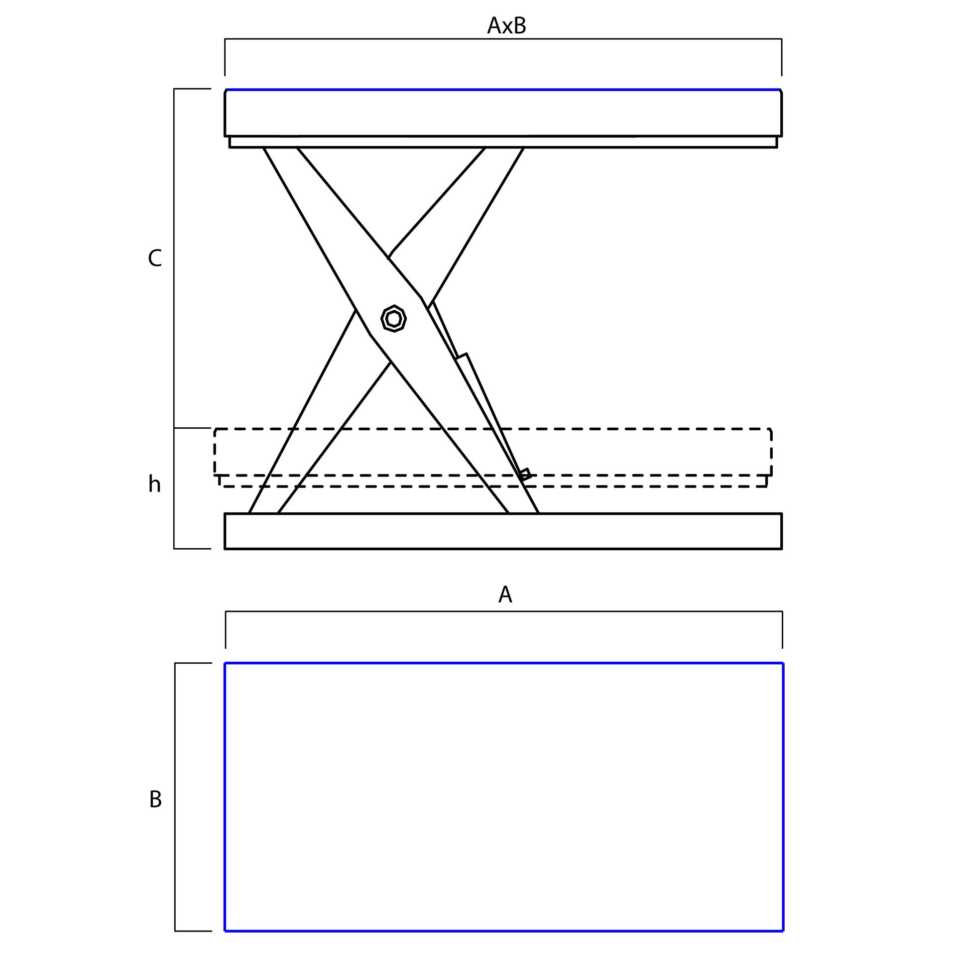 Single scissor lift table dimensional scheme