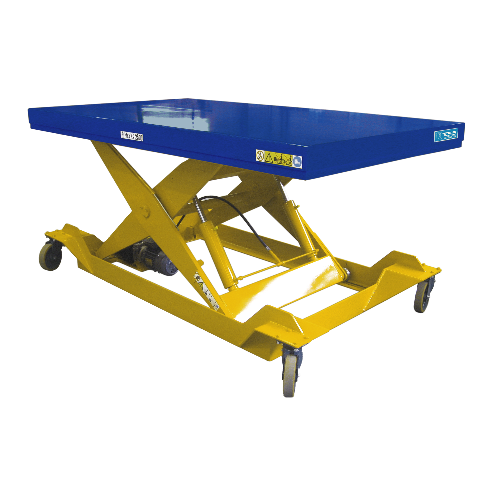Mobile hydraulic lifting table on pivoting wheels - Mobile scissor lifting platforms - Portable scissor lifts - scissor lift cart - mobile lift tables