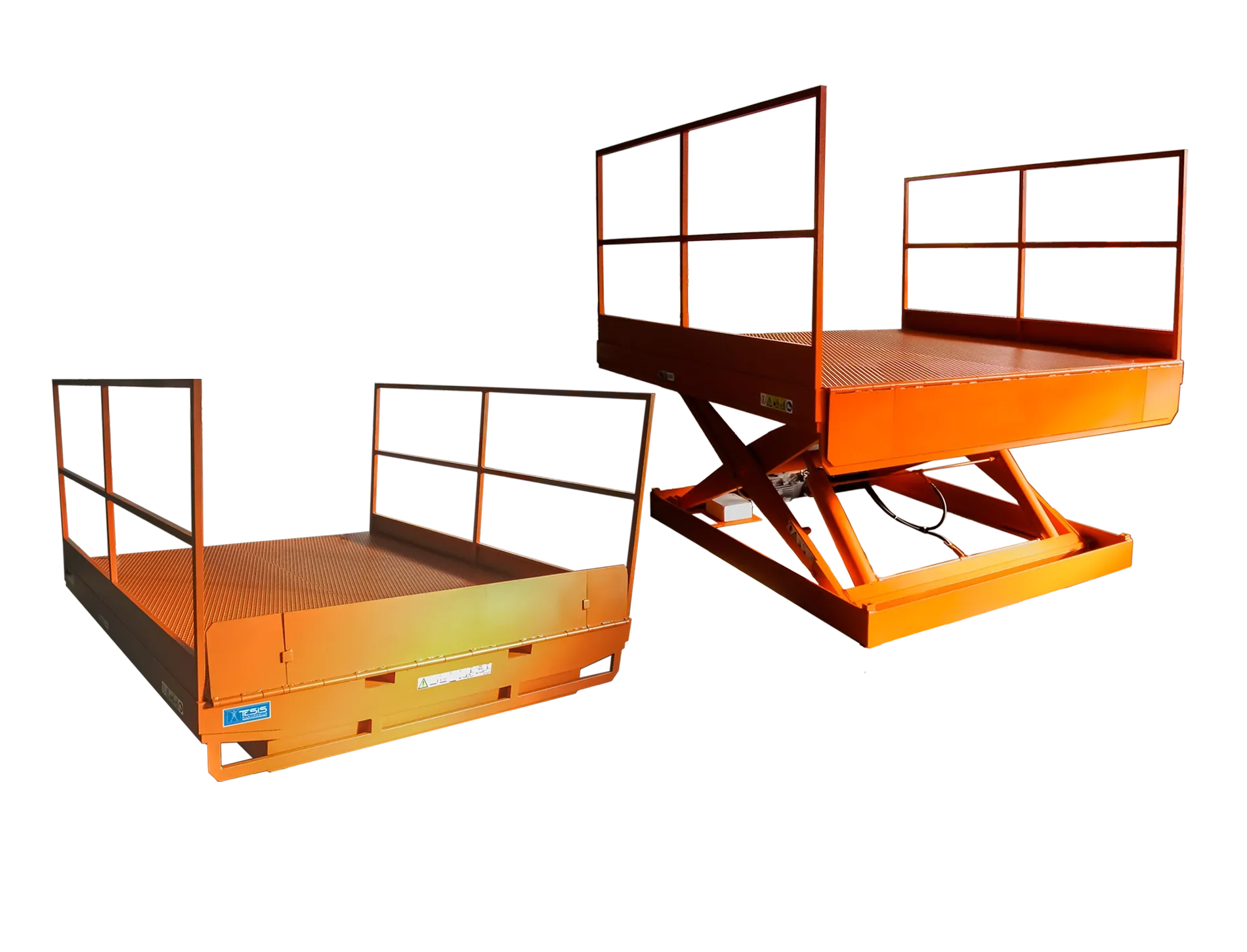 Tavola elevatrice a pantografo con sponda mobile manuale e ringhiere per carico e scarico automezzi | Tesis